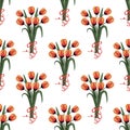 Floral seamless pattern with a bouquet of red tulips