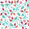 Floral seamless pattern with cold color scheme. Vector illustration