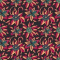 Colorful hand drawn doodle floral seamless pattern on dark gray. Royalty Free Stock Photo