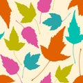 Floral seamless pattern with colorful leaves on beige background.