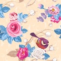 Floral seamless pattern with colorfull bunches of roses