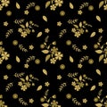 Floral seamless pattern, cute cartoon beige flowers black background Royalty Free Stock Photo