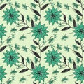 Floral seamless pattern, cute cartoon flowers light green background Royalty Free Stock Photo
