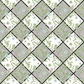 Floral seamless pattern, cute cartoon flowers white and gray squares in a checkerboard pattern background striped