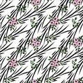 Floral seamless pattern, cute cartoon flowers white stripe background Royalty Free Stock Photo