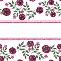 Floral seamless pattern, cute cartoon red flowers white background Royalty Free Stock Photo
