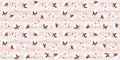 Floral seamless pattern with cute cotton flowers on a light pink striped background Royalty Free Stock Photo