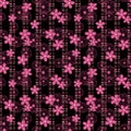 Floral seamless pattern , cute pink flowers black stripe background Royalty Free Stock Photo