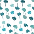 Floral seamless pattern dandelion chrysanthemum flower blue emerald on white background Royalty Free Stock Photo