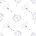 Floral Seamless Pattern with Dandelions, Flying Dandelion Seeds on Wind Vector Illustration