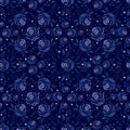 Floral seamless pattern on a dark blue background.