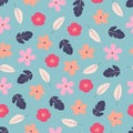 Floral seamless pattern design of abstract flowers and leaves. Vintage repeat texture background for surface printing and textile