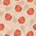 Floral seamless pattern design. Decorative all-over print for textile and printing. Ditsy abstract poppy flowers and palm leaves