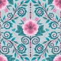 Floral seamless pattern design, traditionally organized repeat pattern in diamond style arrangement