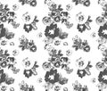 Floral seamless pattern with different flowers and leaves. Black and white Botanical illustration hand painted Royalty Free Stock Photo