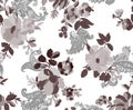 Floral seamless pattern with different flowers and leaves. Botan