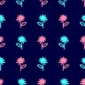 Floral seamless pattern drawn by hand. Stylish neon print with repeating abstract flowers. Royalty Free Stock Photo