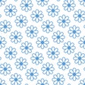 Floral seamless pattern with flat line icons of daisy chains. Flower background garden chamomile plant. Beautiful blue