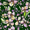 Floral seamless pattern. Flower background. Flourish garden texture with orchid. Vector Royalty Free Stock Photo