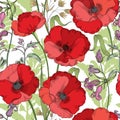 Floral seamless pattern. Flower poppy background. Floral tile ornament Royalty Free Stock Photo