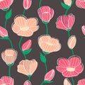 seamless pattern with pink linear flowers