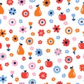 Floral seamless pattern with flowers and fruits. Scandinavian style design. Folk background Royalty Free Stock Photo