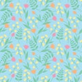 Floral seamless pattern with flowers, tulips and fern leaves. Vector illustration EPS10 Royalty Free Stock Photo