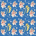 Floral seamless pattern French blue background