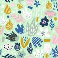 Floral seamless pattern with funky flowers. Creative surface design background Royalty Free Stock Photo