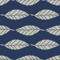 Floral seamless pattern with geometric lines leafs. Botanic elements in grey color on navy blue background Royalty Free Stock Photo