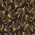 Floral seamless pattern, golden brown leaves on dark background, vintage theme Royalty Free Stock Photo