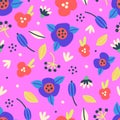 Floral seamless pattern. Hand drawn beautiful flowers. Colorful repeating pink background with blossom. Design for