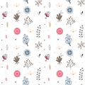 Floral seamless pattern. Hand drawn creative flowers. Colorful artistic background with blossom. Abstract herb