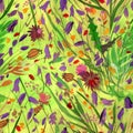 Floral seamless pattern hand drawn with gouache