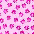 Floral seamless pattern.Hand painted daisy plum. Bright watercolor illustration.Flowers on pink background.