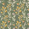 Floral seamless pattern. Horizontal stripes. Herbs and wild flowers print.