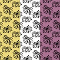 Floral seamless pattern. Ink brush stroke design. Free hand painted flowers, black grunge line contour. Lilac, white Royalty Free Stock Photo