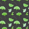 Floral seamless pattern with japanese gingko biloba leaves, vintage pastel green texture, fabric print, wallpaper Royalty Free Stock Photo