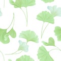 Floral seamless pattern with japanese gingko biloba leaves, vintage pastel green texture, fabric print, wallpaper Royalty Free Stock Photo
