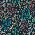 Floral seamless pattern with leaves and beautiful flowers. Vector illustration colorful background Royalty Free Stock Photo