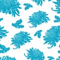 Floral seamless pattern with light blue chrysanthemum on white b Royalty Free Stock Photo