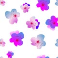 Floral seamless pattern in lilac-pink color. Back background is white.