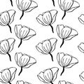 floral seamless pattern. Lines vector buds, line art