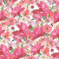 Floral seamless pattern made of peony and different summer flowers