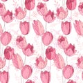 Floral seamless pattern made of pink tulips.