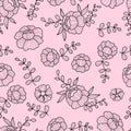 Floral seamless pattern with openwork groovy daisy flower on pink background. Vector Illustration. Aesthetic modern art Royalty Free Stock Photo