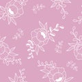 Floral seamless pattern with openwork white flower on pink background. Vector Illustration. Aesthetic modern art linear Royalty Free Stock Photo