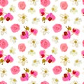 Floral seamless pattern of orchids, roses, daffodils. Eps10 vector illustration