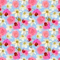 Floral seamless pattern of orchids, roses, daffodils. Eps10 vector illustration