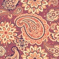 Floral seamless pattern with paisley ornament. Vector Background. Royalty Free Stock Photo